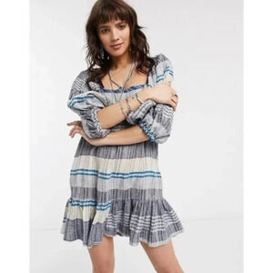 New! Free People Cozy Striped Puff Sleeve Mini Dress nwt 33833